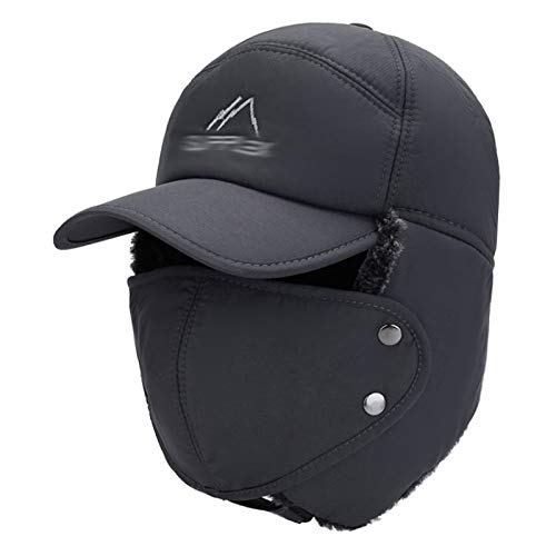 MEGAUK Herren Winter Warm Fliegermütze Trappermütze Bomber Hut Kunstfellmütze Fellmütze Pilotenmütze Wintermütze Baseball Cap Trooper Hut mit Ohrenklappen Mundschutz (Grau) von MEGAUK