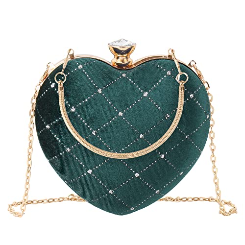 MEGAUK Herz Umhängetasche Heart-Shaped Handtasche Braut Kleid Kleine Abendtasche Elegant Schultertasche Henkel Clutch mit Zusatzkette für Prom Party Hochzeit (07644 Grün) von MEGAUK
