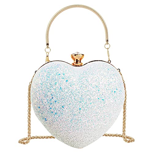 MEGAUK Herz Umhängetasche Heart-Shaped Handtasche Braut Kleid Kleine Abendtasche Elegant Schultertasche Henkel Clutch mit Zusatzkette für Prom Party Hochzeit (Bling Bunt) von MEGAUK