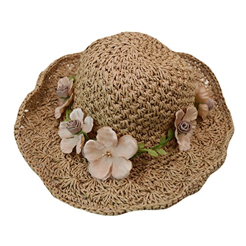 MEGAUK Mutter und Tochter Stroh Faltbarer Sonnenhut Strohhut Sommerhut Sommer Hut Kappe Cap Hat Ideal für Urlaub am Strand Blumen von MEGAUK