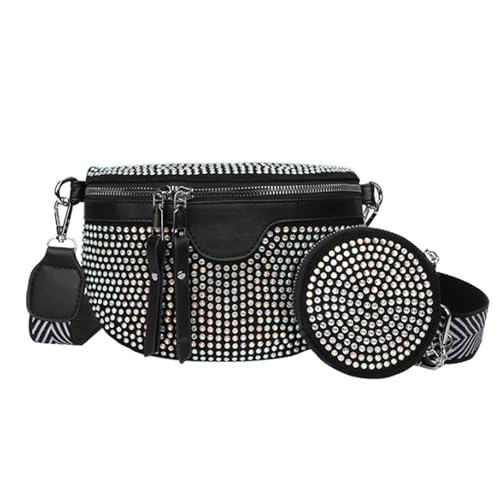 MEGAUK Strass Glänzende Taillenbeutel Hüfttasche Punk Bauchtasche mit Verstellbaren Abnehmbaren Riemen aus PU Kunstleder für Damen 07102 Bunt von MEGAUK