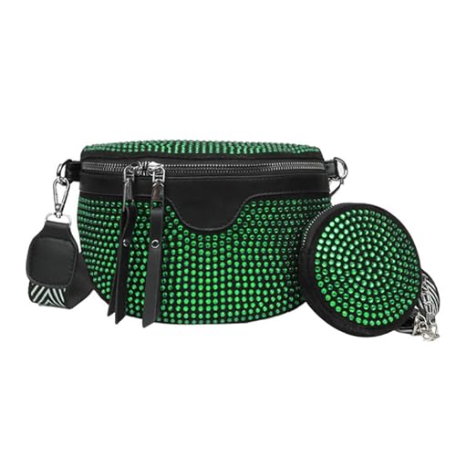 MEGAUK Strass Glänzende Taillenbeutel Hüfttasche Punk Bauchtasche mit Verstellbaren Abnehmbaren Riemen aus PU Kunstleder für Damen von MEGAUK