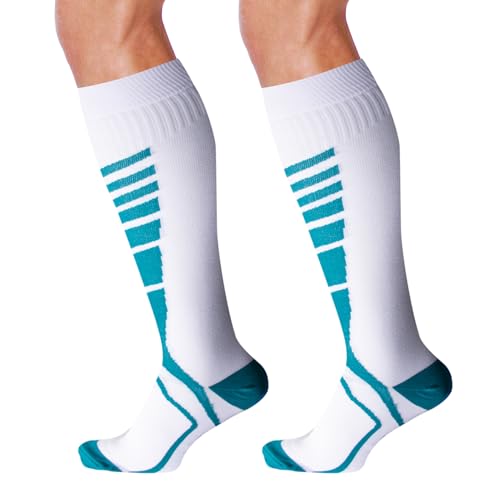 MEGAVOW 1 Paar Kompressionsstrümpfe Sport für Herren Damen, Kompressionssocken Stützstrümpfe Laufsocken, Compression Socks für Sport Laufen Flug Reisen, L/XL, Weiß&Grün von MEGAVOW