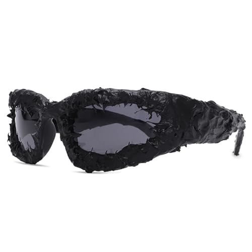 MEGAVOW Herren Wrap Around Handgefertigt Tropfleim Punk-Sonnenbrille, Gothic Mode Trendy Moderne Hip-Hop-Sonnenbrille für Männer, für Party Tägliches Outfit Bühne Styling, Schwarz von MEGAVOW