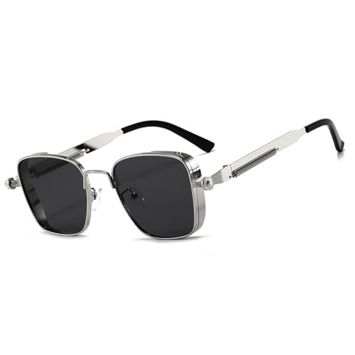 MEGAVOW Retro Steampunk Sonnenbrille für Damen Herren, Vintage Quadratische Polarisierte Sonnenbrillen Coole Rave Brille Fasching Pilotenbrille Partybrille mit UV400 Schutz von MEGAVOW