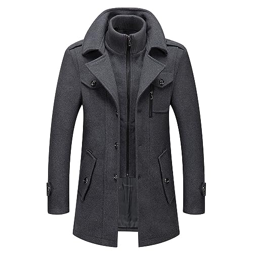 Herren-jacke Aus Wollmischung Stilvoller Winddichter Mantel Abnehmbarem Stehkragen Business-winter-erbsenmantel (Color : Gray, Size : Men-L) von MEGXON