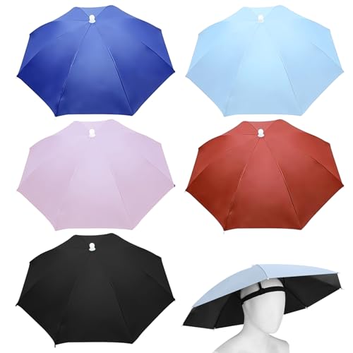 MEGYAD 5 Stück Regenschirm Hut: 69cm Angelschirm mit Elastischem Band Regenschirmhut Faltbarer Regenschirm Hut Erwachsene & Kinder, UV-Schutz Kopf Regenhut Angeln, für Strand Radfahren Angeln (A) von MEGYAD