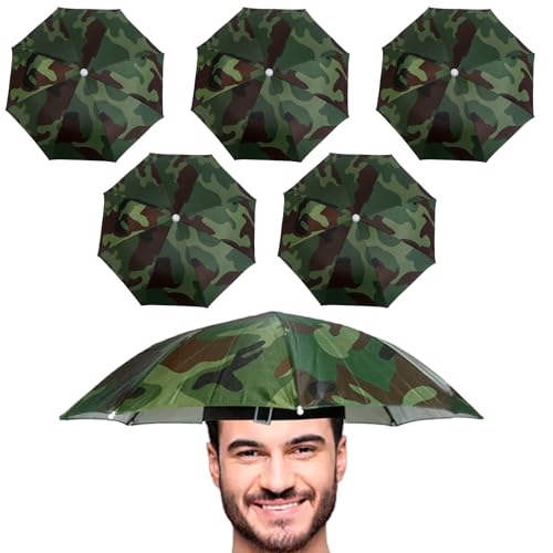 MEGYAD 5 Stücke Regenschirm Hut: 53cm Angelschirm mit Elastischem Band Regenschirmhut Faltbarer Regenschirm Hut Erwachsene & Kinder, Tarnung Kopf Regenschirm Outdoor, für Strand Radfahren Angeln von MEGYAD