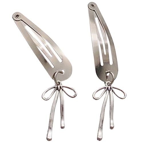 Haarspange mit metallischem Schleifen-Anhänger, elegante Haarnadel, Entenschnabel-Clip, seitliche Haarspangen für Damen, seitlicher Pony, Haarstyling-Clip von MEIBAOGE