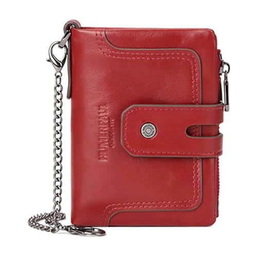 Kompakte Herren-Geldbörse mit doppeltem Reißverschluss, Münzfach und Blockierungstechnologie, Diebstahlschutzkette, PU-Ledergeldbörse, Rot/Ausflug, einfarbig (Getaway Solids), Length 12cm von MEIBAOGE