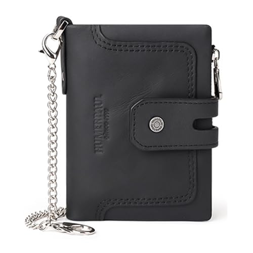 Kompakte Herren-Geldbörse mit doppeltem Reißverschluss, Münzfach und Blockierungstechnologie, Diebstahlschutzkette, PU-Ledergeldbörse, Schwarz, Length 12cm von MEIBAOGE