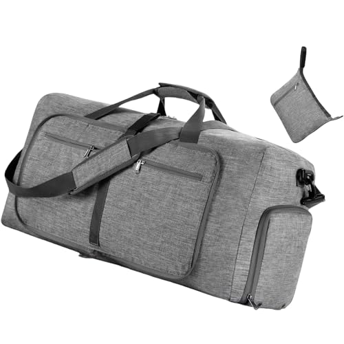 MEIBAOGE Faltbare Seesack für Damen, große Kapazität, praktische Nylon-Reise-Sporttasche mit Schultergurt, faltbare Handtasche, GRAU, Length 36cm von MEIBAOGE