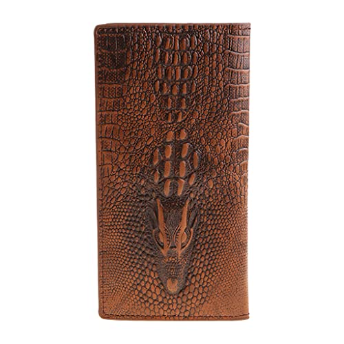 MEIBAOGE Herren 3D Alligator Brieftasche Bifold ID Kartenhalter Geldbörse Tasche Lange Clutch Brieftasche,Herren Geldbörse-Deep Coffee von MEIBAOGE