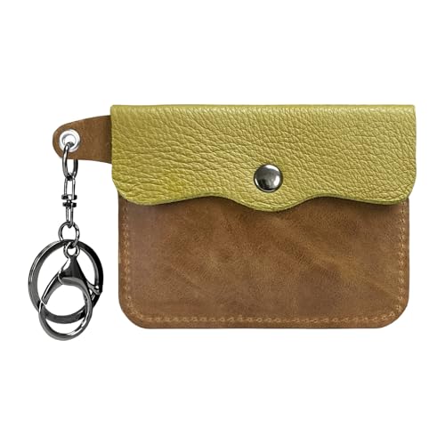 MEIBAOGE Multifunktionaler Schlüssel- und Kartenhalter, Brieftasche, kompaktes PU-Lederetui für Schlüsselkarten, geeignet für verschiedene Anlässe, Gelbgrün mit Br, Length 10cm von MEIBAOGE