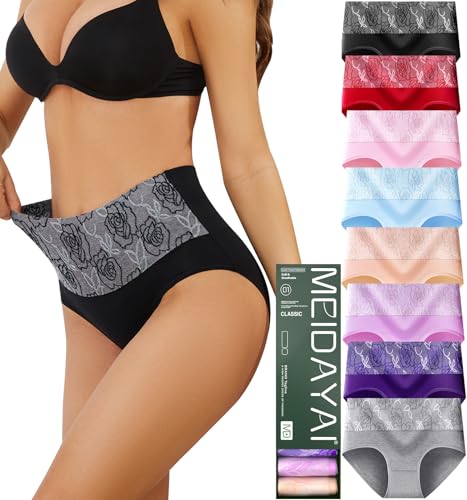 MEIDAYAI Unterhosen Damen, 8er Pack Stretch Baumwolle Hohe Taille Slips Damen Atmungsaktiv Panties Weich Frauen Unterwäsche von MEIDAYAI