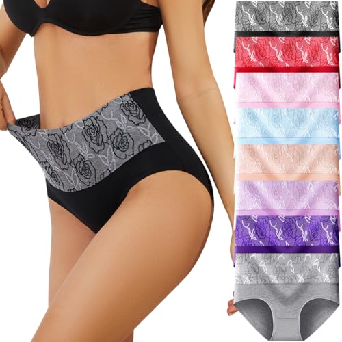 MEIDAYAI Unterhosen Damen, 8er Pack Stretch Baumwolle Hohe Taille Slips Damen Atmungsaktiv Panties Weich Frauen Unterwäsche von MEIDAYAI