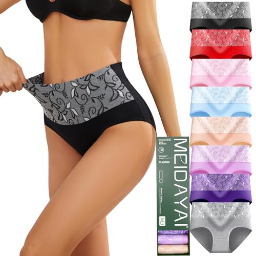 MEIDAYAI Unterhosen Damen, 8er Pack Stretch Baumwolle Hohe Taille Slips Damen Atmungsaktiv Panties Weich Frauen Unterwäsche von MEIDAYAI