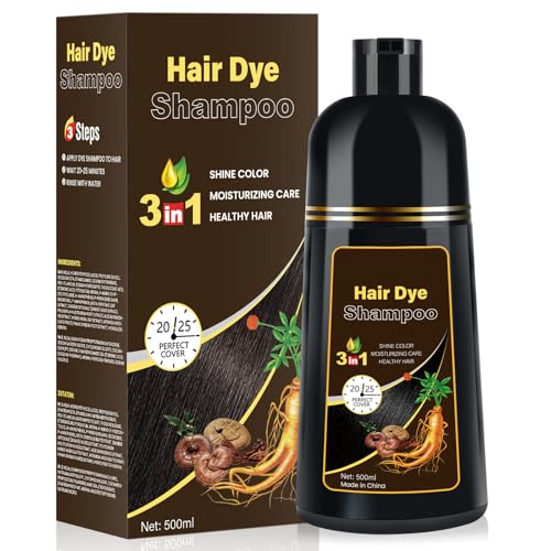 Dunkelbraunes Haarfärbeshampoo für Männer und Frauen, Haarfärbeshampoo 3 in 1 für graues Haar, 500 ml von MEIDU