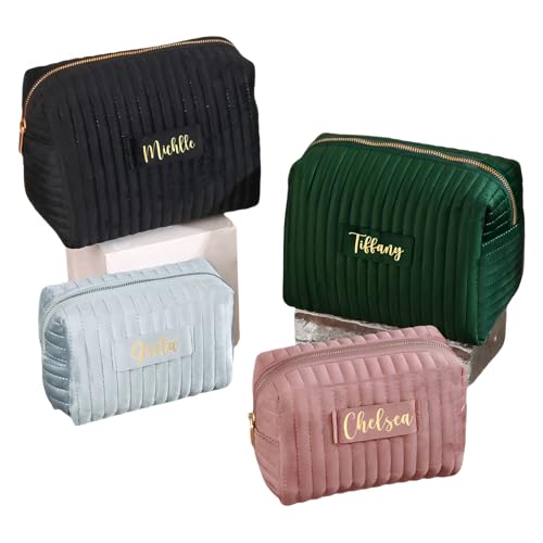 Benutzerdefinierte Make-up-Tasche Für Mädchen Personalisierte Kosmetiktasche Mit Namen Samt Gesteppte Make-up-Tasche Reise-Toilettenbeutel Geschenke Für Hochzeit Geburtstag Weihnachten von MEIEG