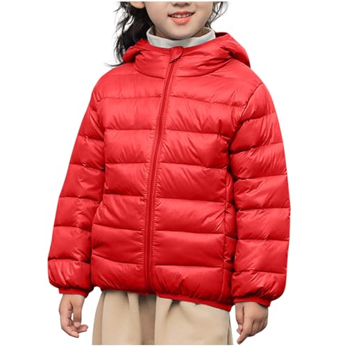 Daunenjacke Mädchen Baumwolle Leichte Winterjacke Warm Kinderjacke Unisex Steppjacke Casual Wintermantel Parka Einfarbig Mantel Kinder Winddichte Langarm Tops mit Kapuze Rot 140 von MEIHAOYIT