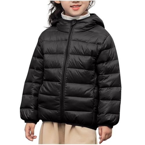 Daunenjacke Mädchen Baumwolle Leichte Winterjacke Warm Kinderjacke Unisex Steppjacke Casual Wintermantel Parka Einfarbig Mantel Kinder Winddichte Langarm Tops mit Kapuze Schwarz 140 von MEIHAOYIT