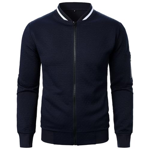 Herren Übergangsjacke Zip Up Outdoorjacke Freizeitjacke Übergangs Oberteile Einfarbig Herbstjacke Stehkragen Softshelljacke Blouson Männer Strickjacken für Herren mit Kapuze 03 Marine XXL von MEIHAOYIT