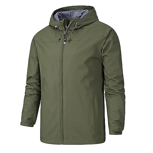 Herren Windbreaker Leichte Outdoorjacke Wasserdicht Winddicht Funktionsjacke Slim Fit Herrenjacke Übergangsjacke Reißverschlusstaschen Wanderjacke Softshelljacke für Herren mit Kapuze Armeegrün 100 von MEIHAOYIT