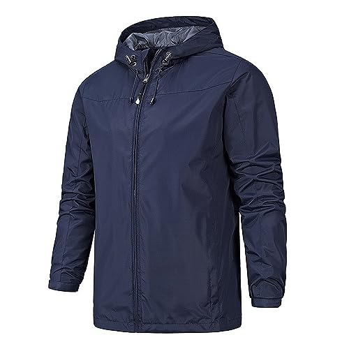 Herren Windbreaker Leichte Outdoorjacke Wasserdicht Winddicht Funktionsjacke Slim Fit Herrenjacke Übergangsjacke Reißverschlusstaschen Wanderjacke Softshelljacke für Herren mit Kapuze Dunkelblau 100 von MEIHAOYIT