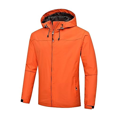 Herren Windbreaker Leichte Outdoorjacke Wasserdicht Winddicht Funktionsjacke Slim Fit Herrenjacke Übergangsjacke Reißverschlusstaschen Wanderjacke Softshelljacke für Herren mit Kapuze Orange 100 von MEIHAOYIT