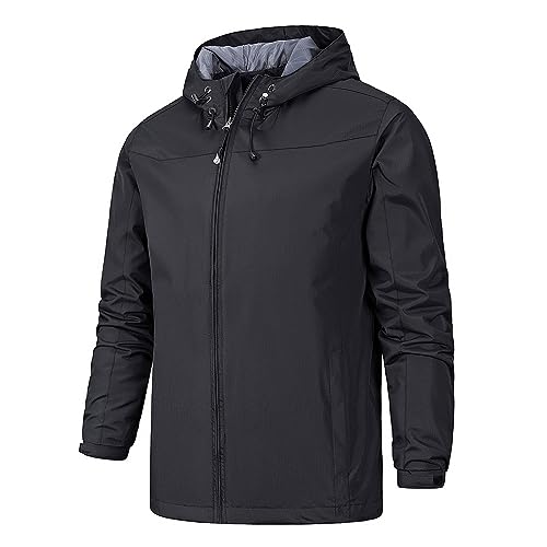 Herren Windbreaker Leichte Outdoorjacke Wasserdicht Winddicht Funktionsjacke Slim Fit Herrenjacke Übergangsjacke Reißverschlusstaschen Wanderjacke Softshelljacke für Herren mit Kapuze Schwarz 100 von MEIHAOYIT