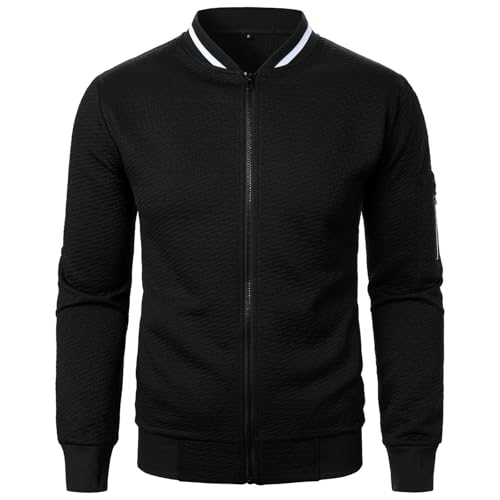 Herren Übergangsjacke Zip Up Outdoorjacke Freizeitjacke Übergangs Oberteile Einfarbig Herbstjacke Stehkragen Softshelljacke Blouson Männer Strickjacken für Herren mit Kapuze 00 Schwarz L von MEIHAOYIT