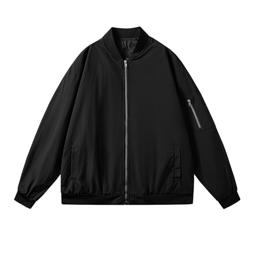 MEIHAOYIT Herren Übergangsjacke Outdoor Leichte Männer Freizeitjacke Winddichte Reißverschlusstaschen Herbstjacke Umlegekragen Sportjacke Softshelljacke Funktionsjacke Blouson Oberteil Schwarz L von MEIHAOYIT