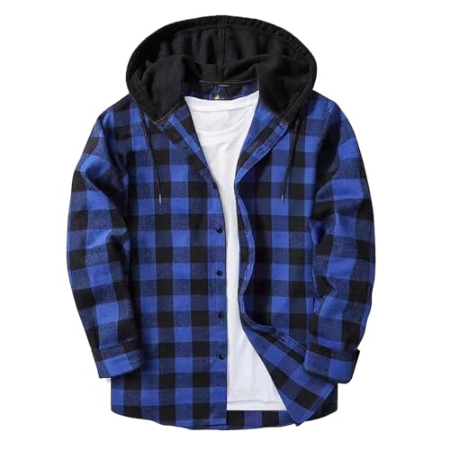 Übergangsjacke Herren Leichte Freizeitjacke Herbstjacke Männer Gitter Langarmshirts Knopfleiste Strickjacken Klassischer Blouson Oberteile Umlegekragen Herrenjacke Cardigan mit Kapuze 01 Blau 120 von MEIHAOYIT