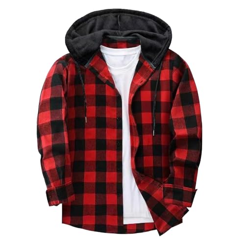 Übergangsjacke Herren Leichte Freizeitjacke Herbstjacke Männer Gitter Langarmshirts Knopfleiste Strickjacken Klassischer Blouson Oberteile Umlegekragen Herrenjacke Cardigan mit Kapuze 06 Rot 120 von MEIHAOYIT