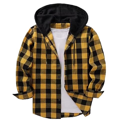 Übergangsjacke Herren Leichte Freizeitjacke Herbstjacke Männer Gitter Langarmshirts Knopfleiste Strickjacken Klassischer Blouson Oberteile Umlegekragen Herrenjacke Cardigan mit Kapuze 07 Gelb 120 von MEIHAOYIT