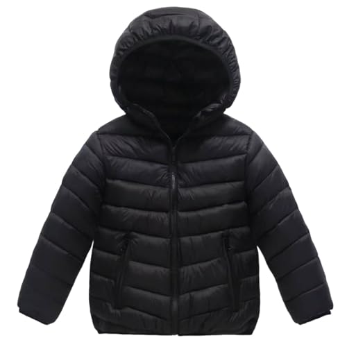 Winterjacke Mädchen Verdickte Fleecejacke Warm Daunenjacke Plüsch Wintermantel Steppjacke Langarmshirts Leichte Mantel Kinder Oberteile Kinderjacke Outwear mit Kapuze 01 Schwarz 180 von MEIHAOYIT