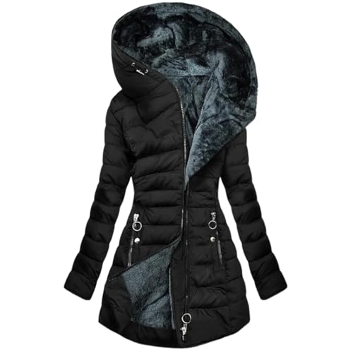 Gipfelfreund Mantel mit flauschigem Fellfutter Damen Wintermantel Lang Kuschelweiches Kunstfell, Strapazierfähig, Mit Kapuze von MEIION
