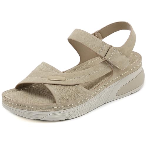 MEIION Damen Dicker Boden Sandalen Offene Zehe Klettverschluss Bequeme Barfußschuhe Sommer Party Strandschuhe Rutschfest Weich von MEIION