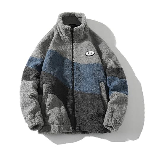 MEIION Decarba X Fuzzy Retro Fleece Jacket Unisex Patchwork Stehkragen Teddyfleece Jacke – Winter Warm Sherpa Fleecejacke im Y2K Aesthetic Stil für Herren und Damen von MEIION