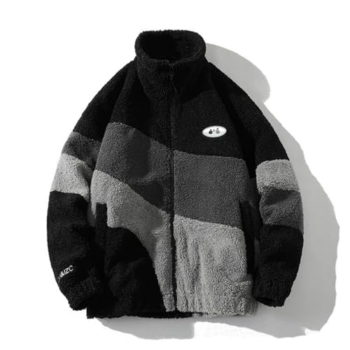 MEIION Decarba X Fuzzy Retro Fleece Jacket Unisex Patchwork Stehkragen Teddyfleece Jacke – Winter Warm Sherpa Fleecejacke im Y2K Aesthetic Stil für Herren und Damen von MEIION
