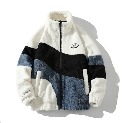 MEIION Decarba X Fuzzy Retro Fleece Jacket Unisex Patchwork Stehkragen Teddyfleece Jacke – Winter Warm Sherpa Fleecejacke im Y2K Aesthetic Stil für Herren und Damen von MEIION