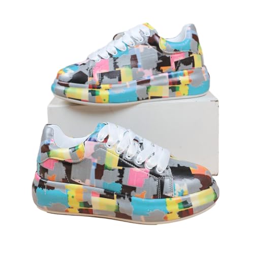 MEIION Elimex - Bunte Plateau Turnschuhe Modische Damen-Sneaker mit Dicker Sohle in Regenbogenfarben für Freizeit und Sport von MEIION