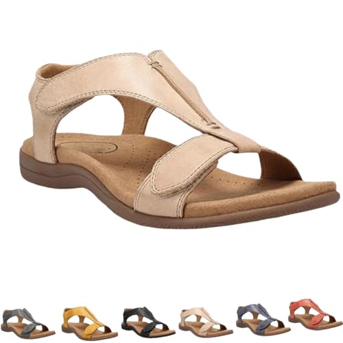 MEIION Leonardo Moretti Anastasia | Handgefertigte Premium-Sandale Damen Bequeme Orthopädische Sandalen, Flache Sandalen mit Fußgewölbeunterstützung und Massageeffekt, Casual Strand-Sandalen von MEIION