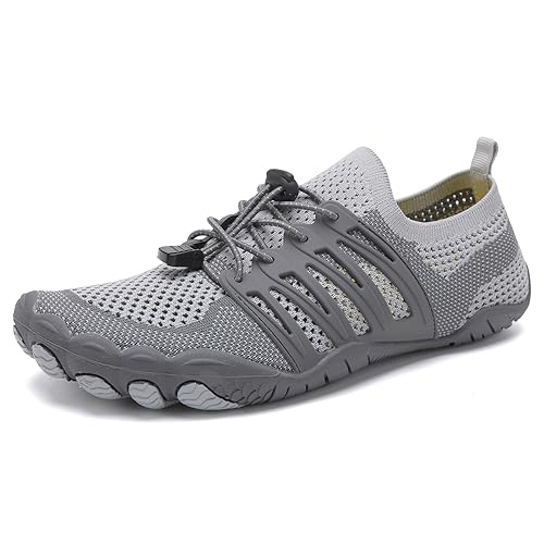 MEIION OutdoorHeld - Das Original Runner Max - rutschfeste Barfußschuhe Breiter Zehenbox Damen Herren Schnell Trocknend Pool-Schuhe, Weich Leicht Traillaufschuhe Gym Fitnessschuhe Grau 41 von MEIION