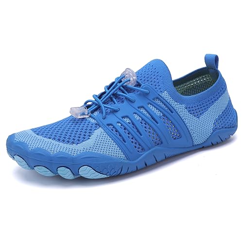 Runner Max - rutschfeste Barfußschuhe Breiter Zehenbox Damen Herren Schnell Trocknend Pool-Schuhe, Weich Leicht Traillaufschuhe Gym Fitnessschuhe Blau 39 von MEIION