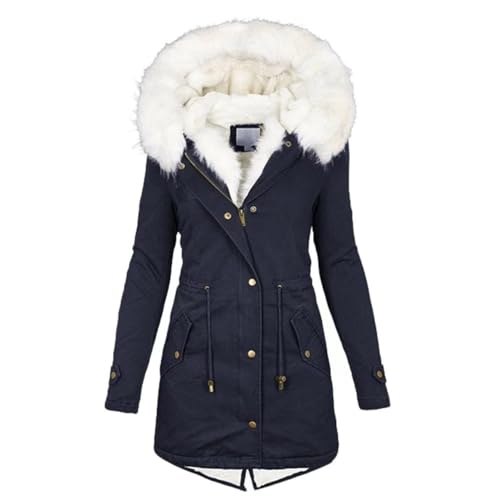 MEIION WOLFF Elegante Winterjacke mit Kapuze und Knopfdetail Damen Winterjacke mit Fell | Elegante Plüschjacke mit Teddyfellfutter und Kapuze von MEIION