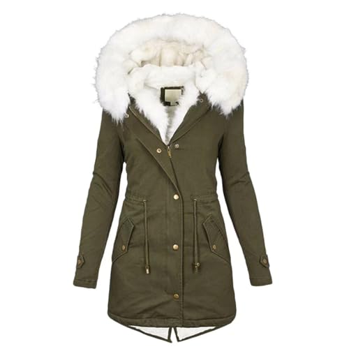 MEIION WOLFF Elegante Winterjacke mit Kapuze und Knopfdetail Damen Winterjacke mit Fell | Elegante Plüschjacke mit Teddyfellfutter und Kapuze von MEIION