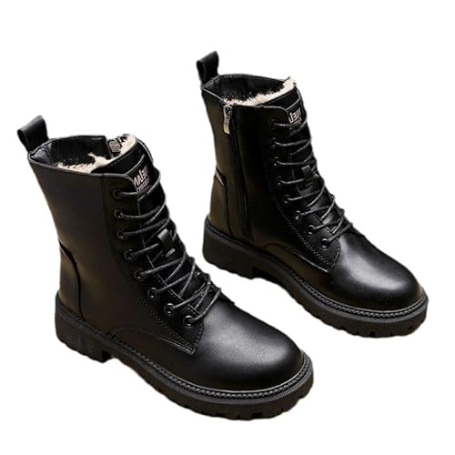 MEIION WOLFF WOLF Delphine – Winterstiefel aus schwarzem Leder Damen Winterstiefel aus hochwertigem Rindsleder - Wärmendes Wollfutter, rutschfeste Sohle, bequeme Ankle Boots für kalte Tage von MEIION