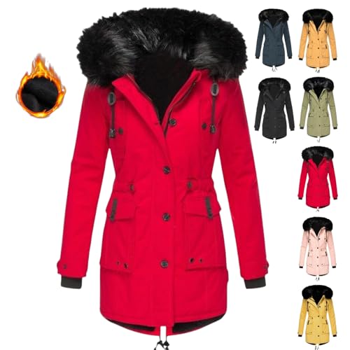 MEIION WOLFF Wasserdichte damenmode Winterjacke mit Kapuze für Damen Parka mit Kapuze – Wasserabweisende Fleecejacke, warm und mittellang, dicke Wintermäntel für kalte Tage von MEIION