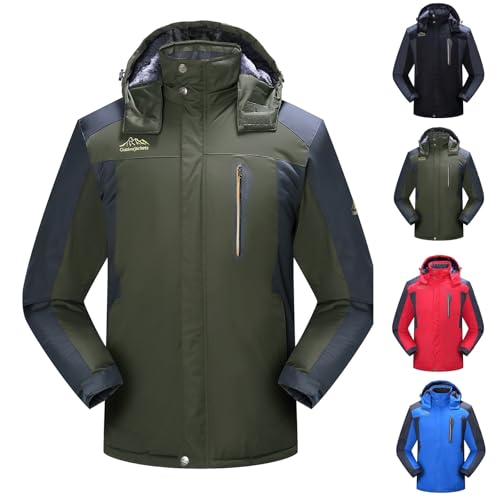 MEIION WOLFF Wind und wasserdichte winter Outdoor Jacke Herren Winter Fleecejacke – Warme Skijacke mit abnehmbarer Kapuze, verdickt für optimale Funktionalität beim Wandern und Camping von MEIION